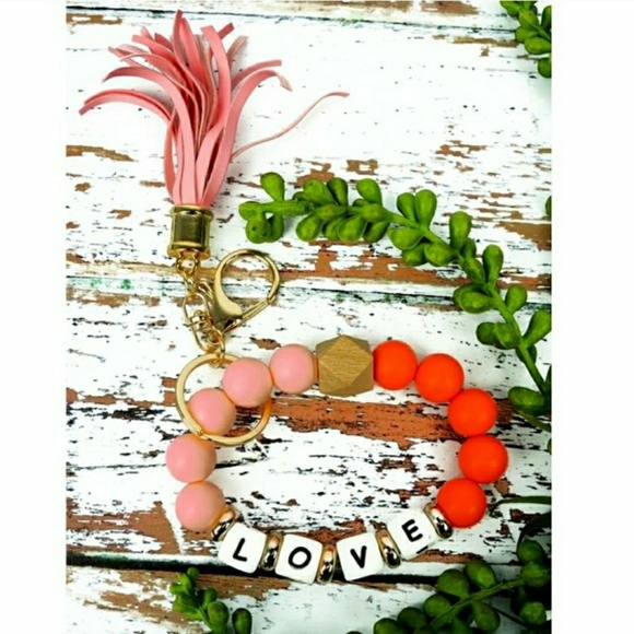 Boutique Accessories - LOVE Beaded Tassel Keychain Bracelet - Pink & Orange - NWT!